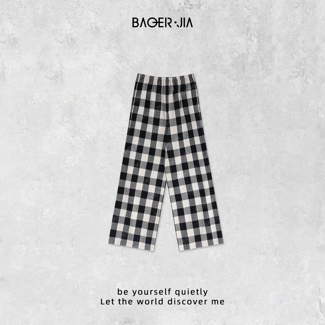 9-宝儿家含幂BC47624308早春新款穿搭撞色棋盘格休闲直筒裤
