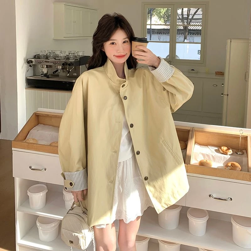 黄色超好看皮衣外套女小个子2025春季新款韩版宽松减龄蛋白皮大衣