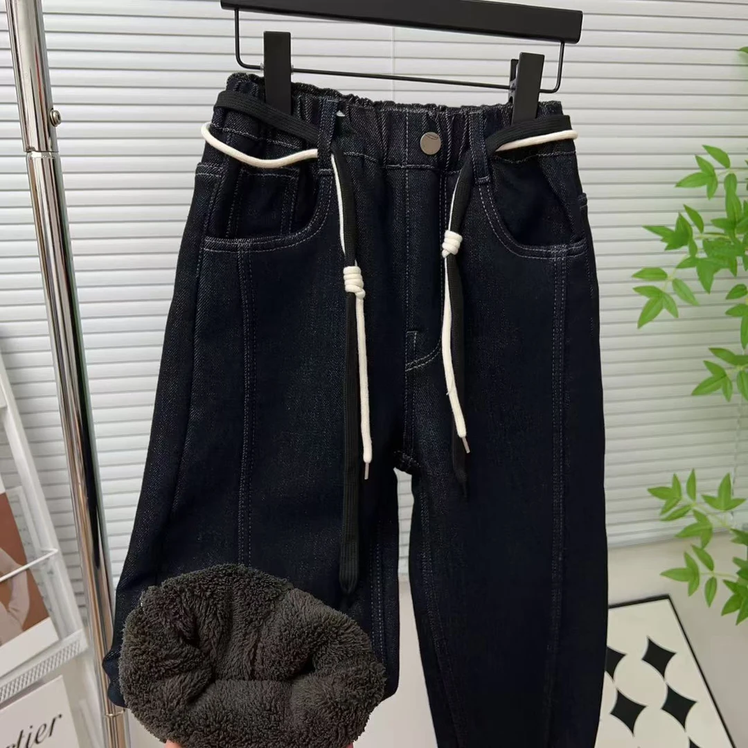 男女童2025（加绒加厚）新款男女通穿时尚潮流百搭针织仿牛仔裤