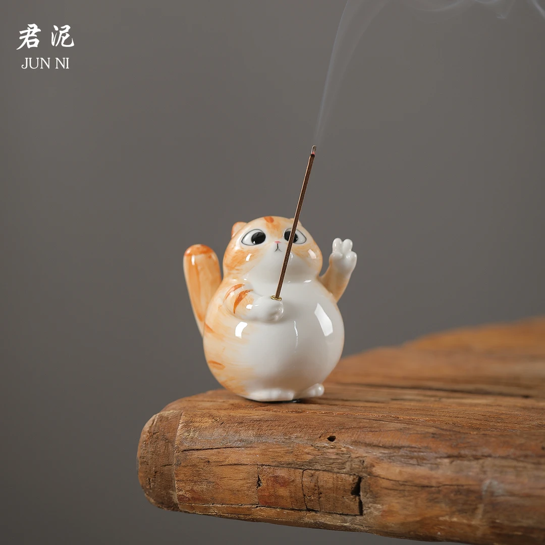 陶瓷可爱故宫猫咪香薰炉摆件家用室内桂花线香插香座桌面治愈茶宠