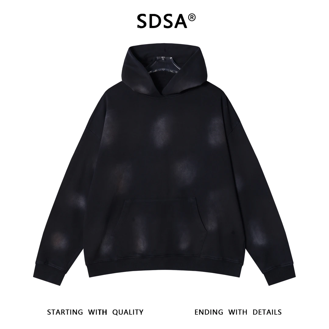 SDSA男士秋冬新款痞帅男装潮牌扎染做旧连帽卫衣设计师百搭上衣
