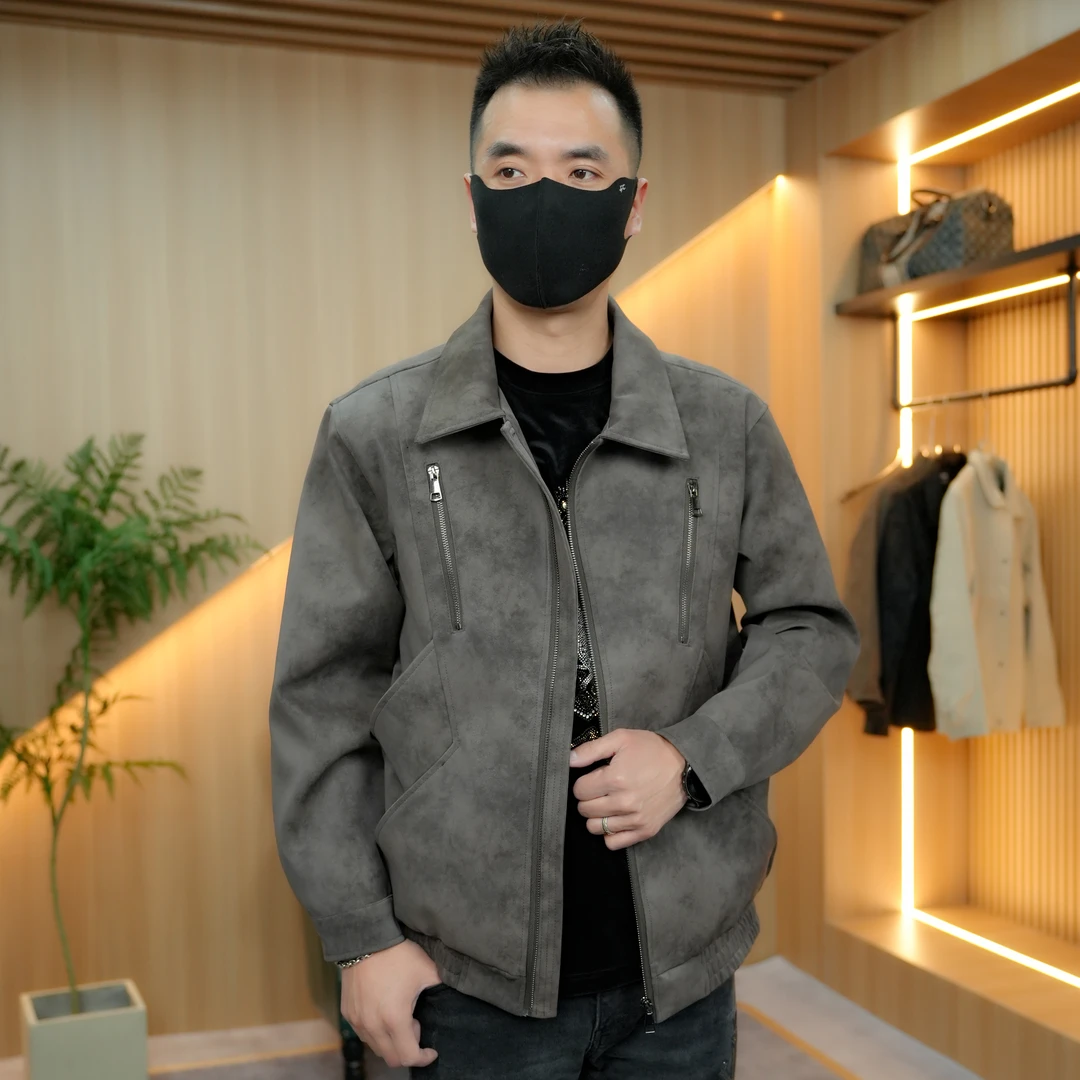 春秋时尚皮衣外套男休闲翻领上衣轻奢男士宽松夹克男潮流外套