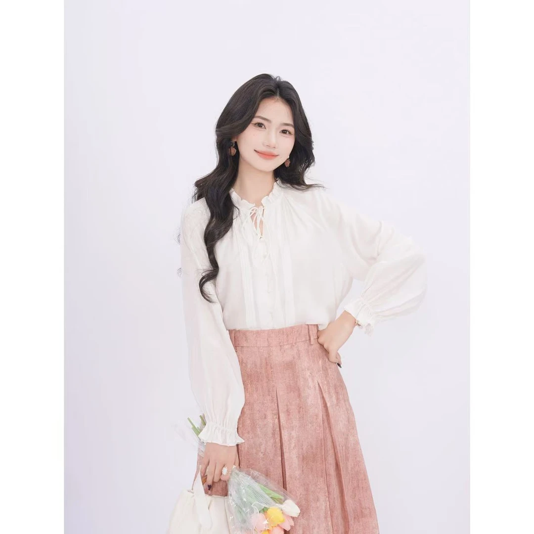 丁佳欣【浮云月下】港风复古纯色衬衫女宽松显瘦上衣D325140