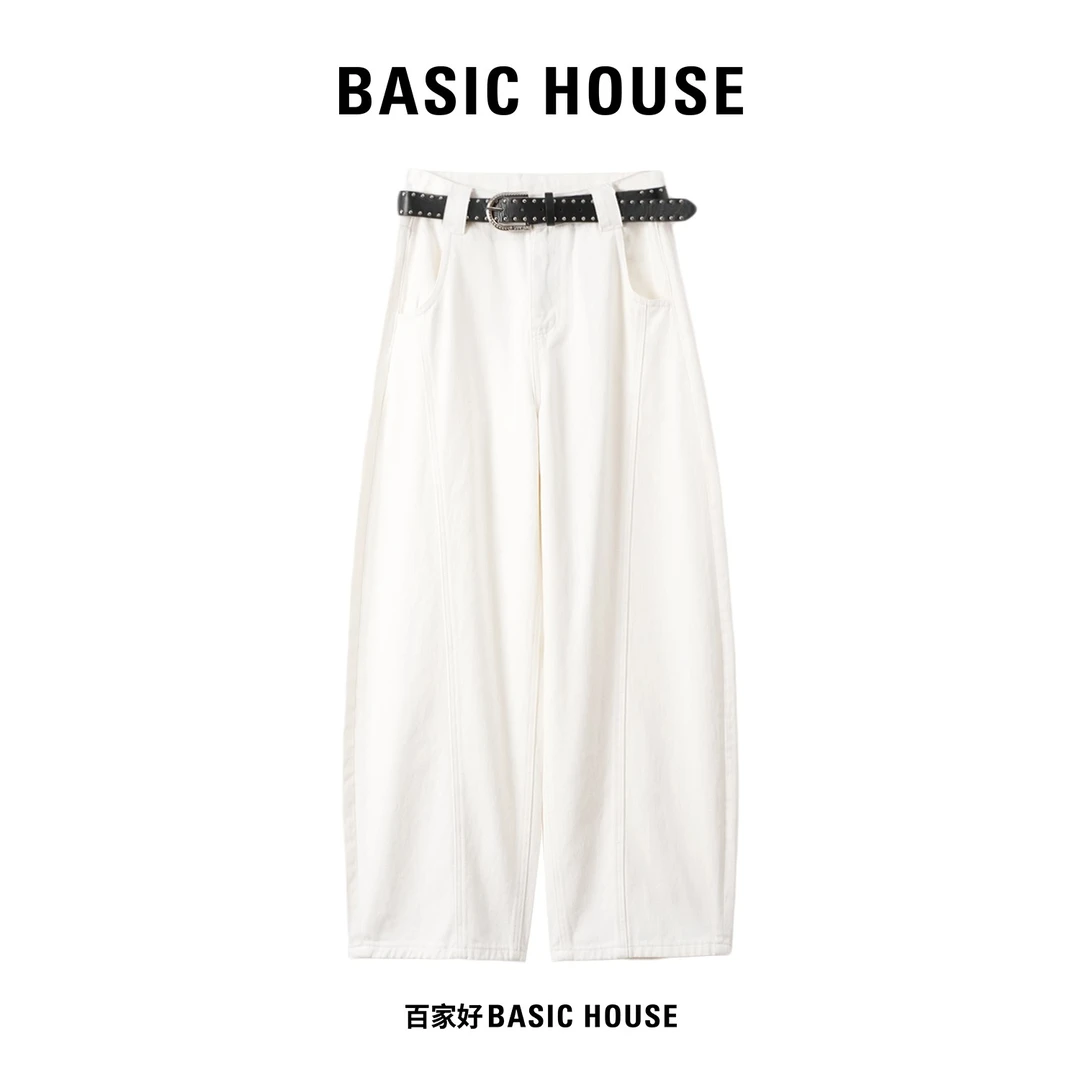 Basic House/百家好弯刀牛仔裤女2025年新款百搭阔腿长裤P552 QX