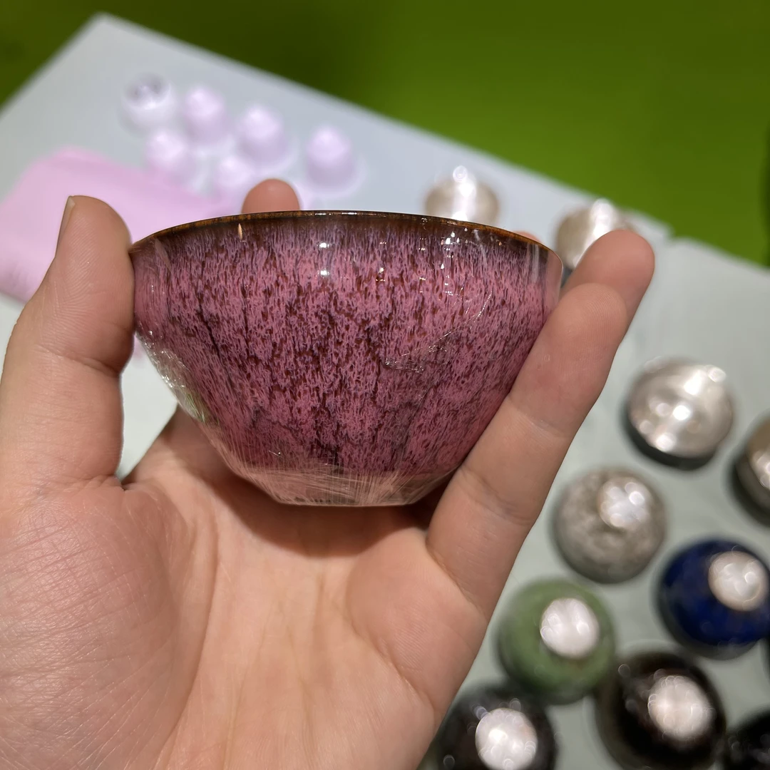 银壶工厂 瓷包银藕红 足银999内里主人杯 80毫升