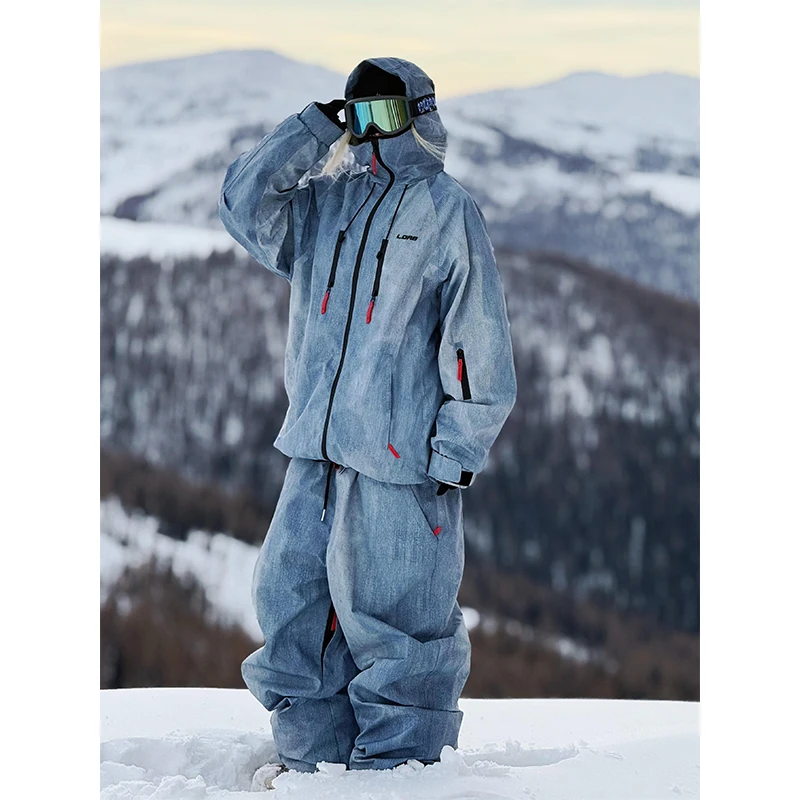 KSKM牛仔色滑雪服套装女2025秋冬新款高级感保暖单双板雪场穿搭男