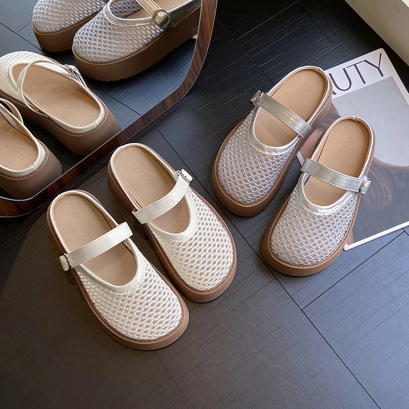 35-43码大码包头厚底凉鞋罗马鞋2025夏季新款镂空沙滩时尚半拖鞋