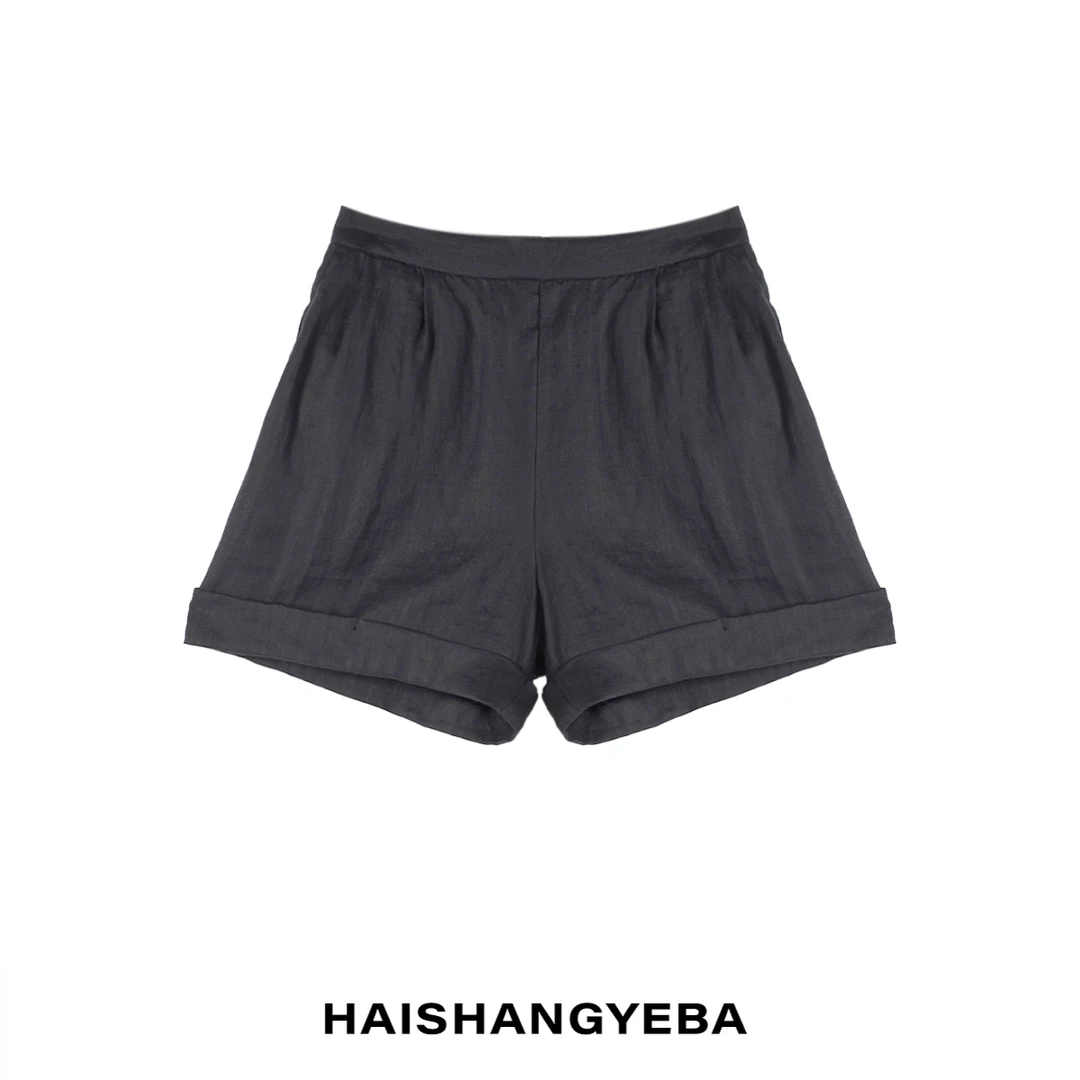 【海上叶爸】新款2025夏季百搭亚麻中高腰宽松休闲通勤短裤
