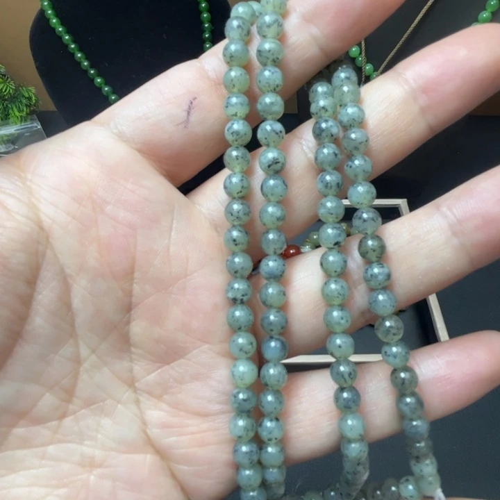 和田玉（墨玉）未镶嵌项链青花点墨108颗