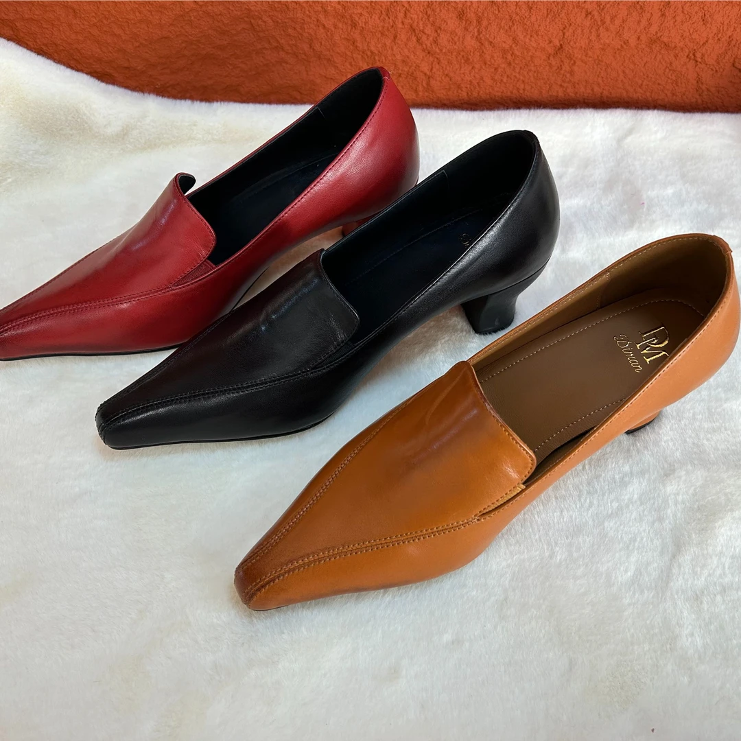 【早春上新】软牛皮一脚蹬法式复古浅口单鞋欧美风5cm舒适百搭