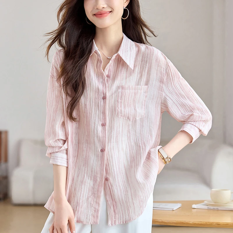 2025超火减龄衬衣时尚漂亮条纹上衣洋气好看POLO领衬衫外套高级感