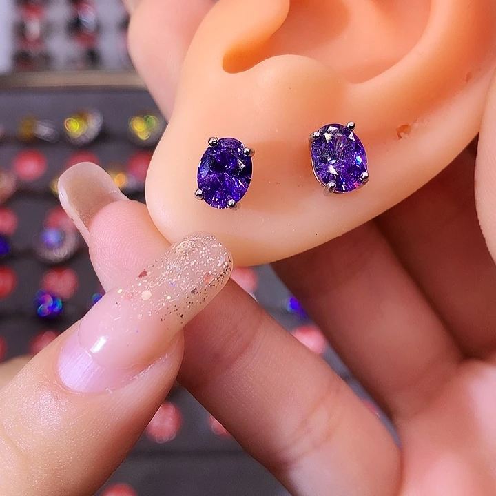紫晶耳饰银S925镶嵌耳钉