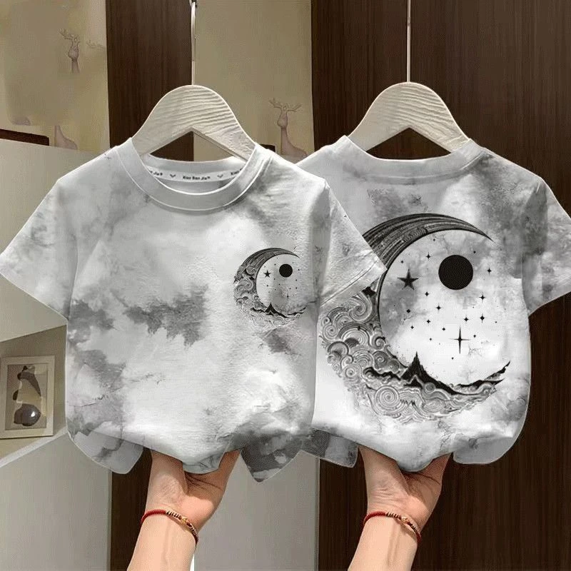 男童扎染帅气纯棉短袖2025夏季新款男女儿童T恤夏装半袖上衣宝宝t
