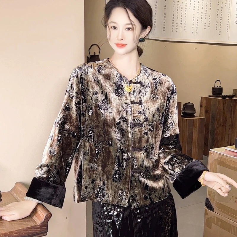 烫金工艺！高端丝绒外套女轻国风上衣改良式新中式女装减龄贵气