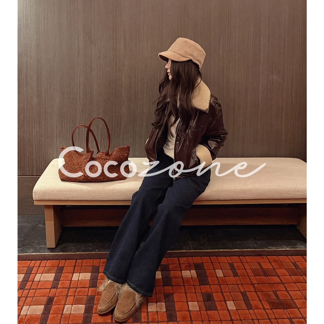 COCO ZONE 刘 一一“流光皮衣”90白鹅绒绵羊皮翻领皮衣CD2A2938