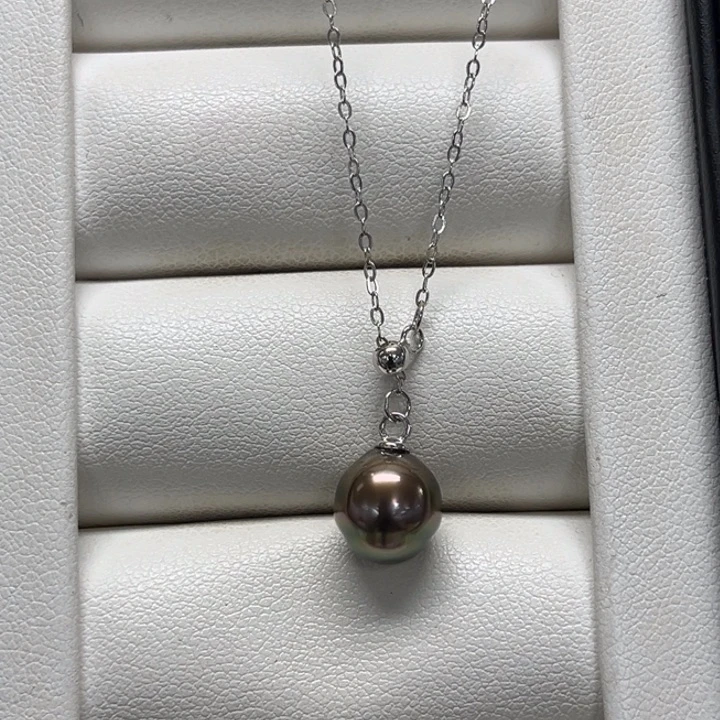 海水珍珠颈饰银S925镶嵌大溪地 8-9mm 130号