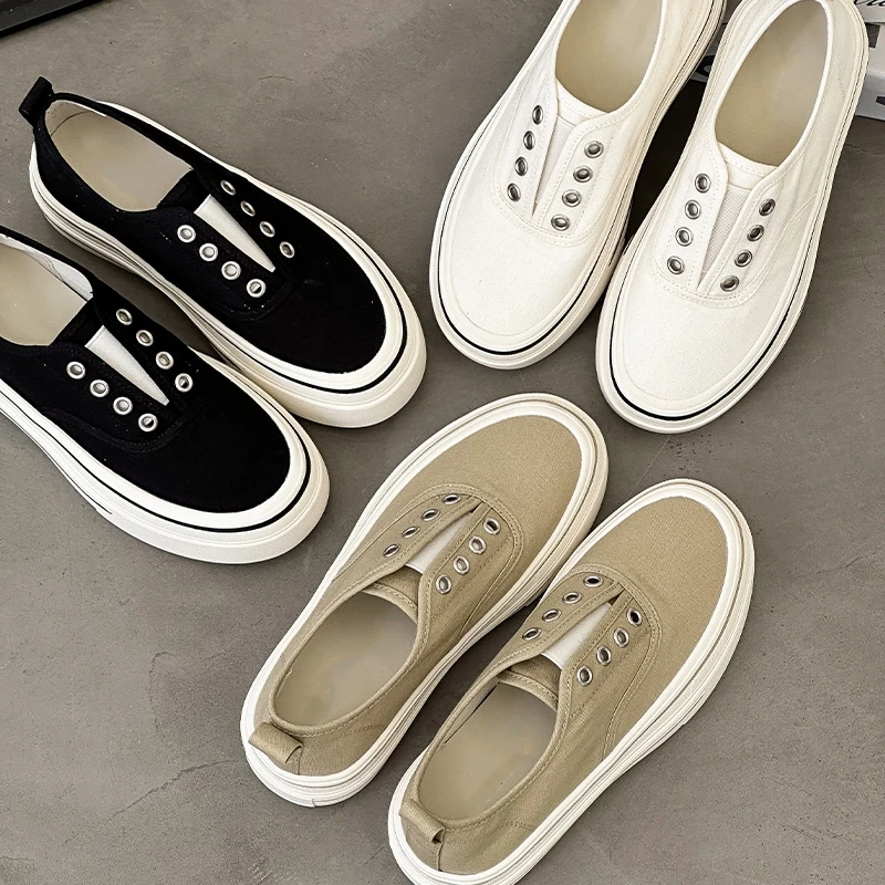 经典百搭帆布鞋女2025年春夏轻便透气懒人一脚蹬ins潮