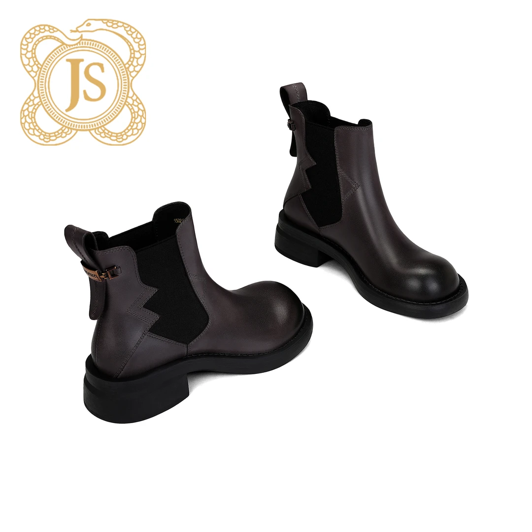 已开价，9502X8596百搭黑色真皮简约厚底时尚欧美圆头粗跟切尔西靴