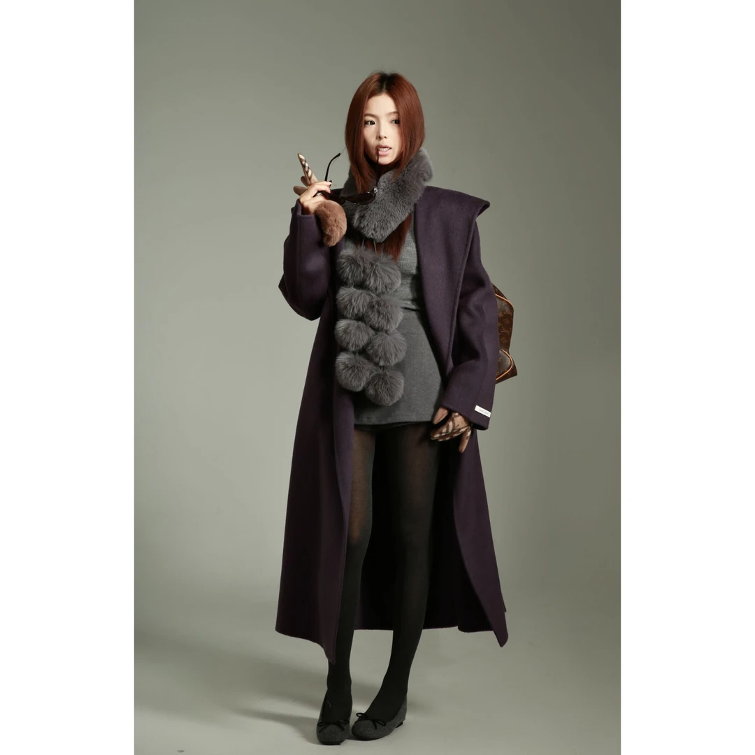 休闲时尚气质高级长款秋冬连帽款双面呢羊毛大衣