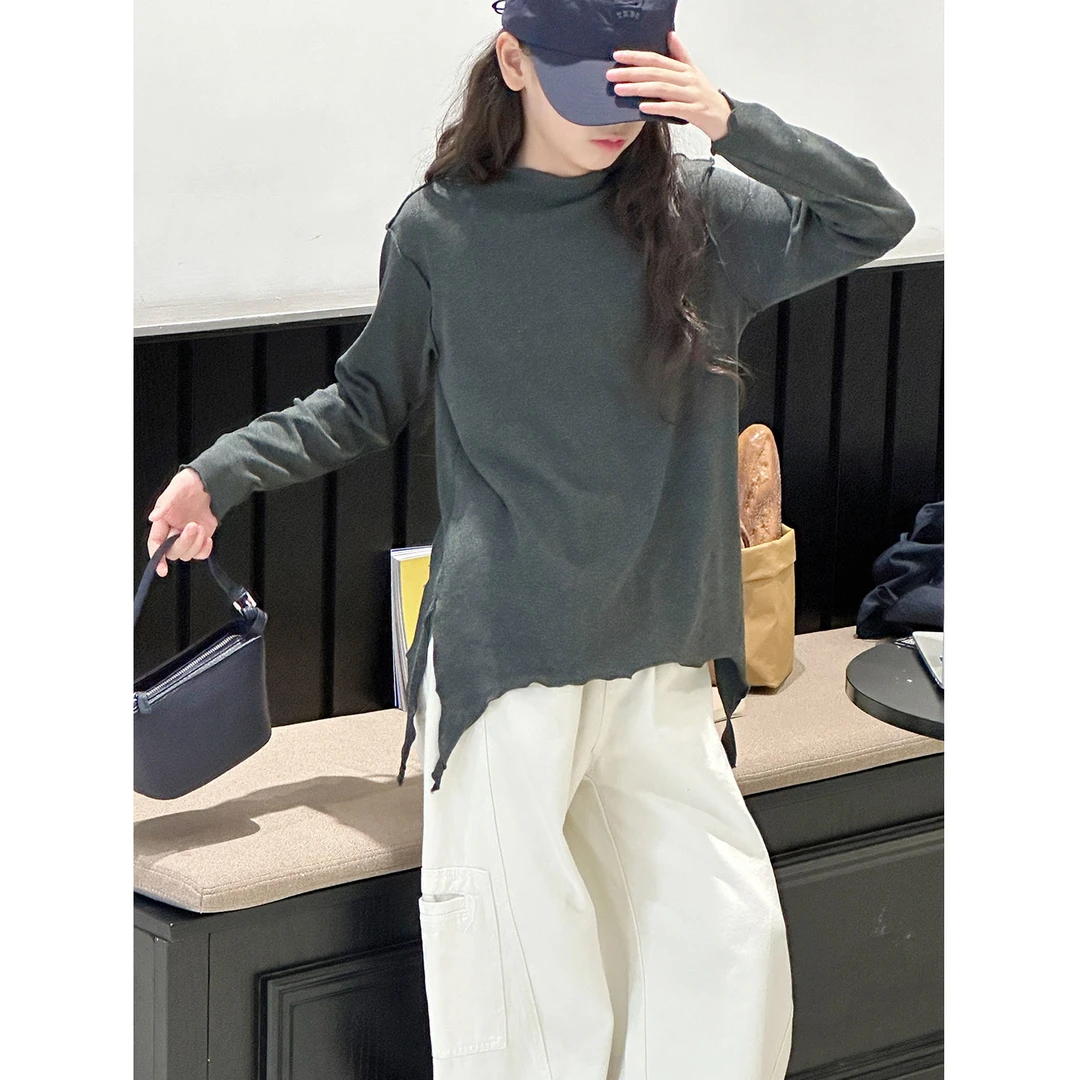 K29725孙小美木耳花边女童打底2025秋装新款儿童长袖T恤春秋上衣