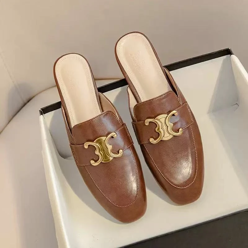 [利达妹专属]包头百搭半拖时尚懒人鞋搭扣方头复古穆勒鞋5630