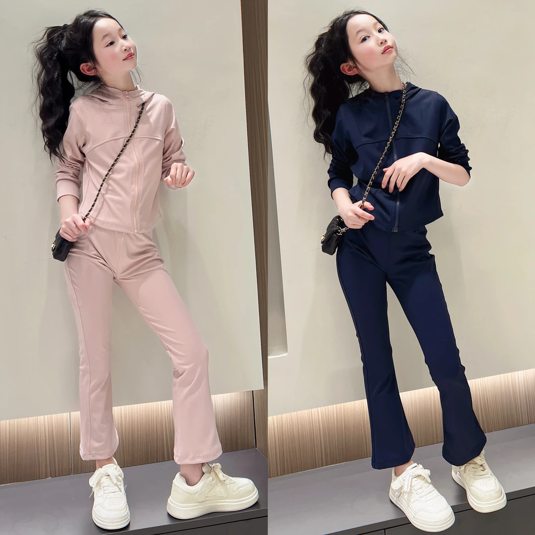 时髦童装春季纯色套装百搭女童时尚常规休闲秋季女童上衣洋气时髦