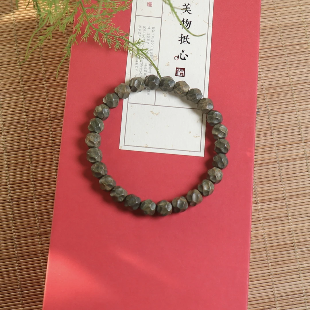 下余轩阿根廷绿檀8mm精工雕刻无相单圈手串香味浓郁