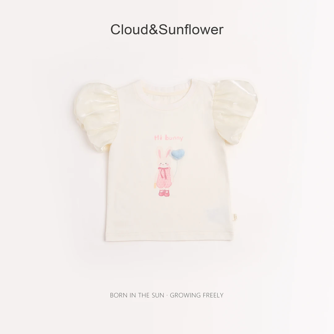 【云朵小葵】女童夏季小兔印花泡泡袖休闲T恤1114008