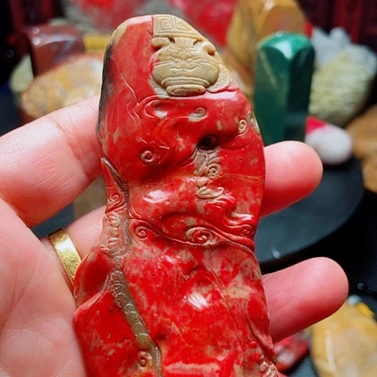 昌化鸡血石田黄鸡血石手把件