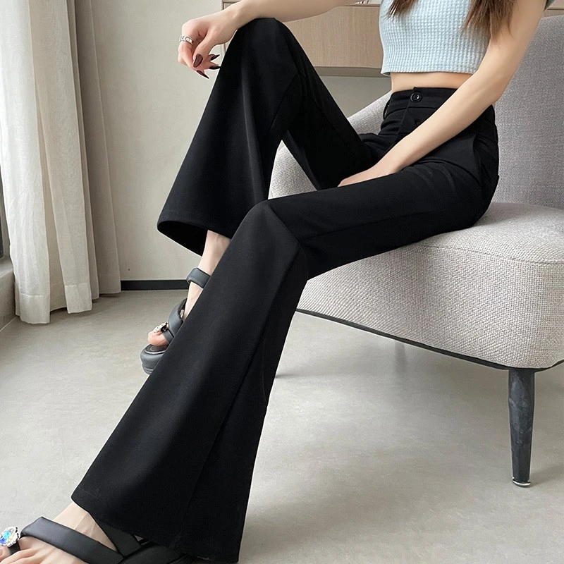 垂感微喇叭裤女2025春季新款黑色高腰修身黑色显瘦弹力休闲西装裤