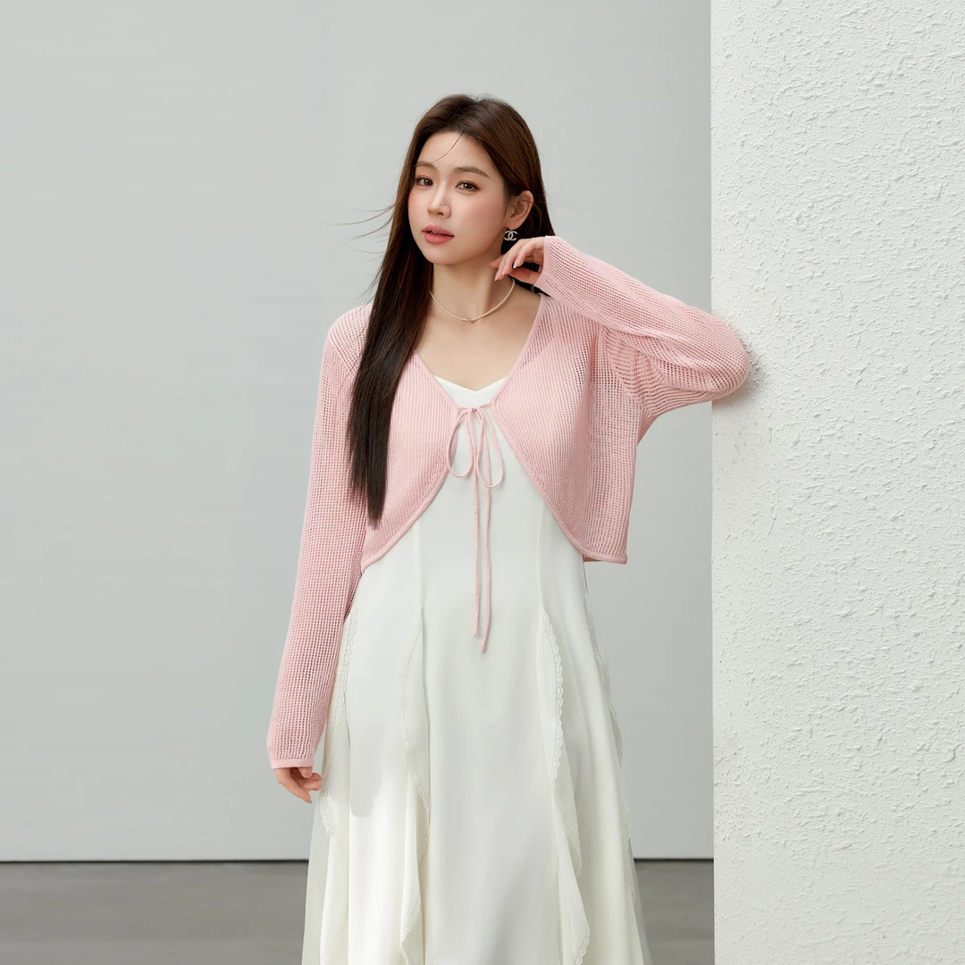 【夏威夷海岸】纤莉秀W大码女装欧若风V领休闲显瘦系带针织衫QK1894