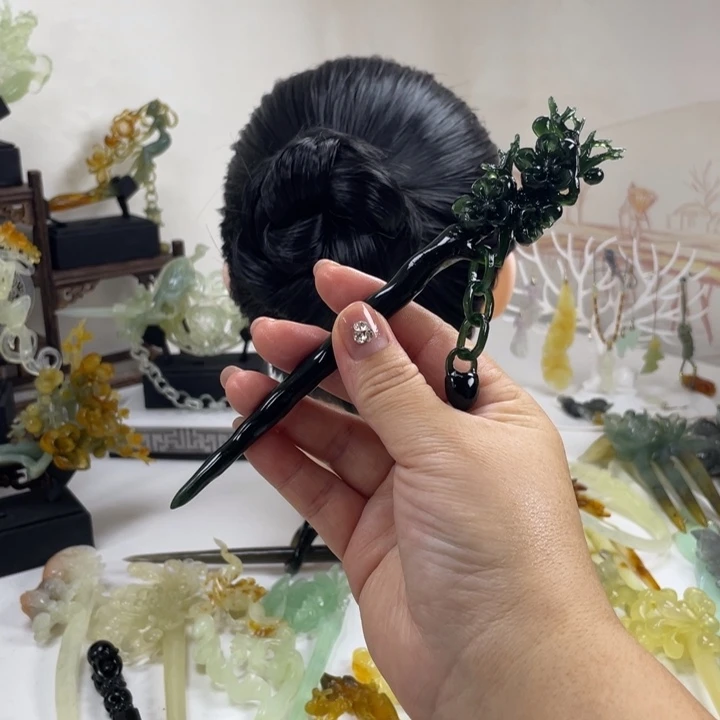 龙***缘岫玉未镶嵌发饰发簪