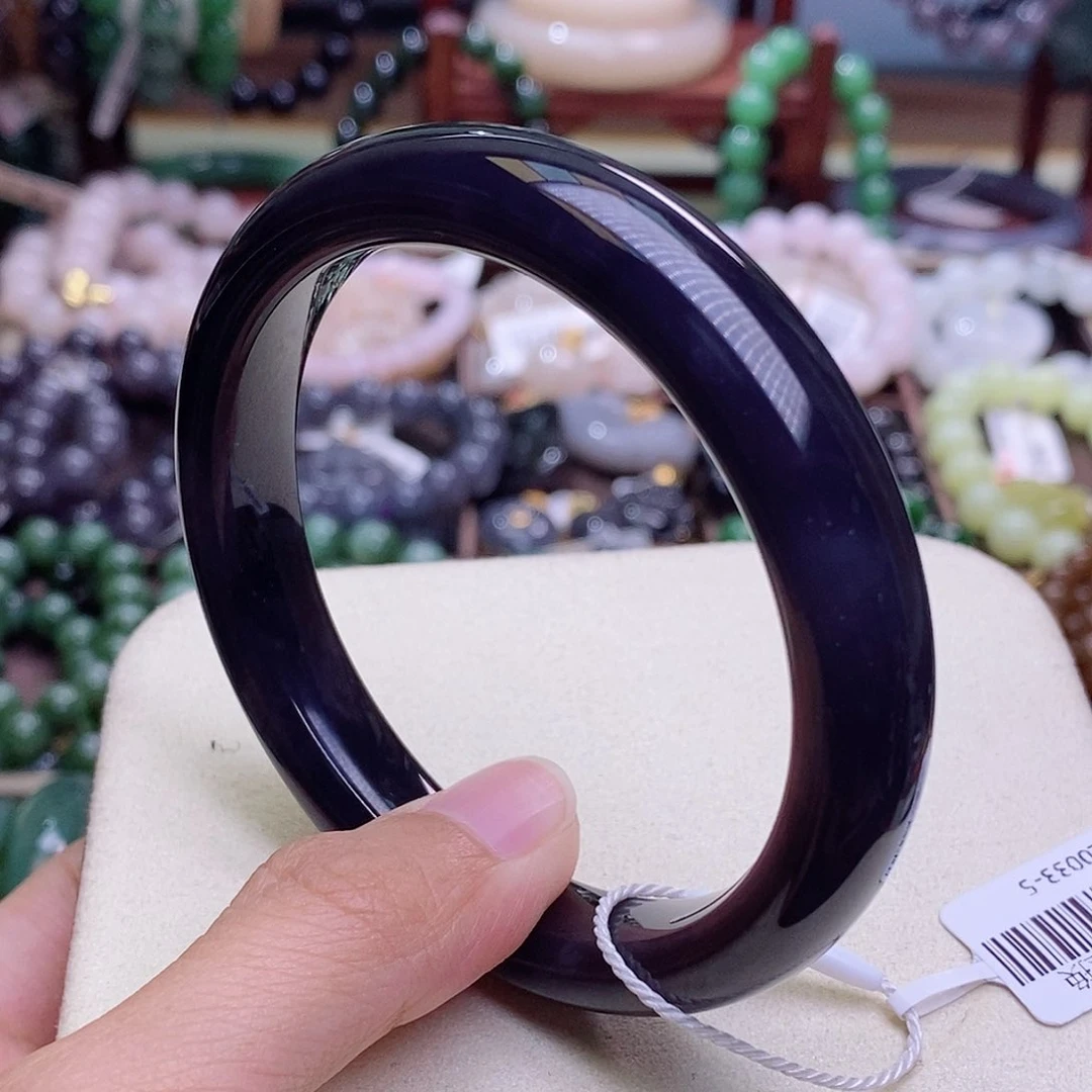 和田玉手镯未镶嵌59毕业级浓烟紫帝王紫脂膏级手镯