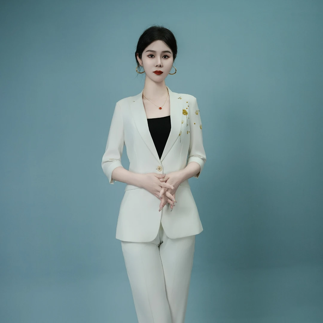 Falaibang/法莱邦606-00夏款白色中袖小脚裤西装套装