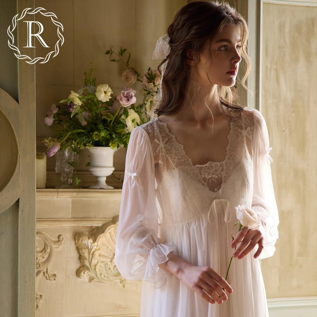 RoseTree新娘晨袍女春秋季法式蕾丝吊带睡裙睡袍两件套高级感睡衣