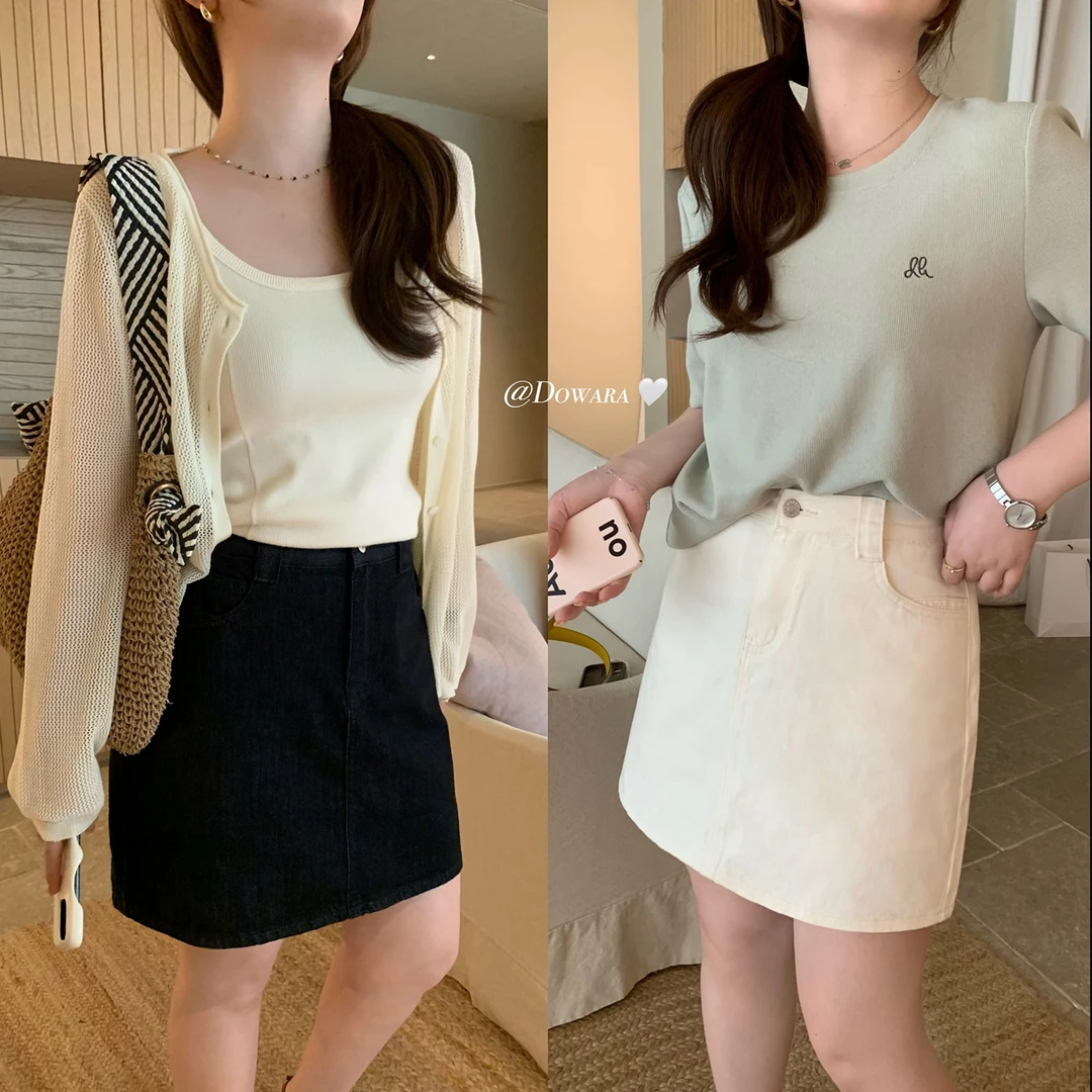 现货6559D大婉酱微胖定制牛仔短裙女2025春季高腰遮胯A字半身裙子