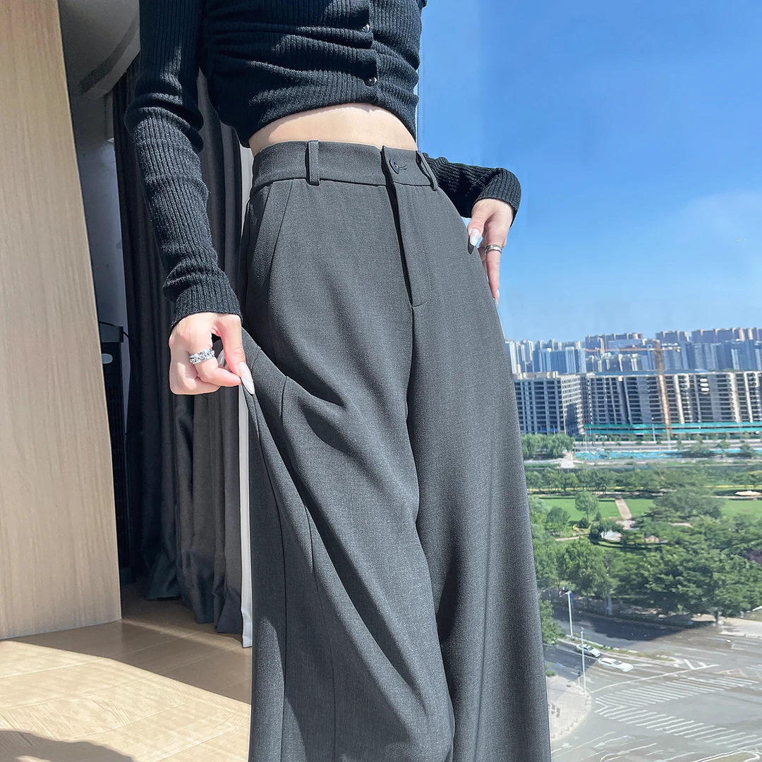 灰色阔腿裤女秋季2025新款韩系高腰高级感垂感慵懒松弛感西装裤子