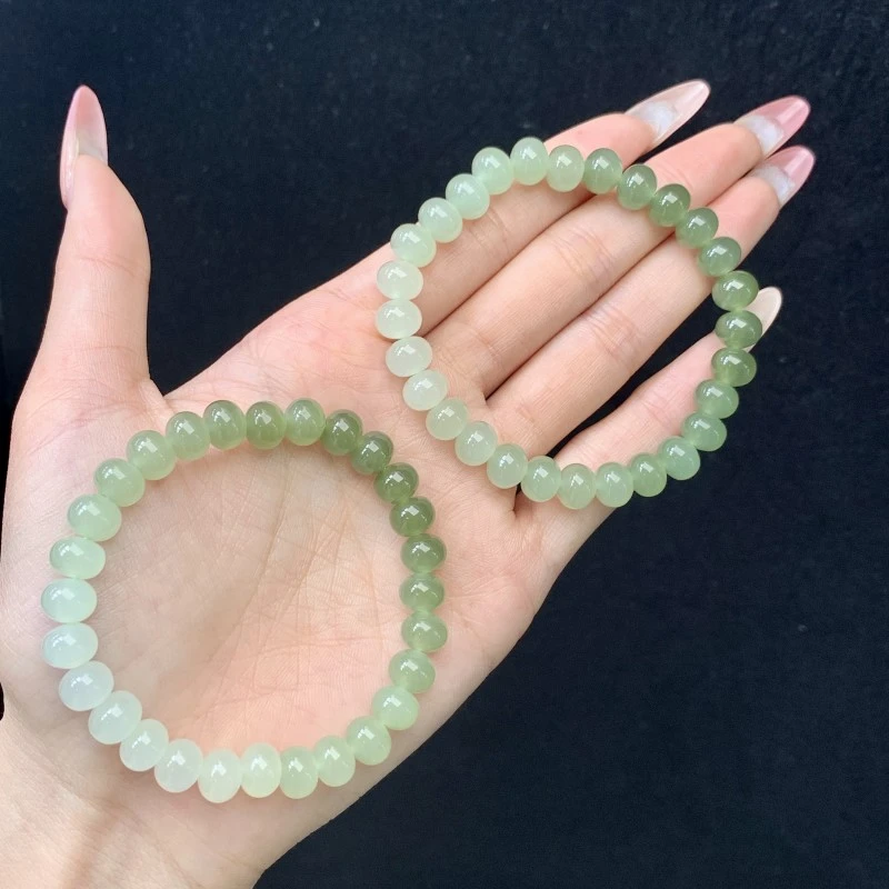 【云珠玉阁】和田玉j68渐变手串算盘妈冰透雅清新多色多样性发一串.