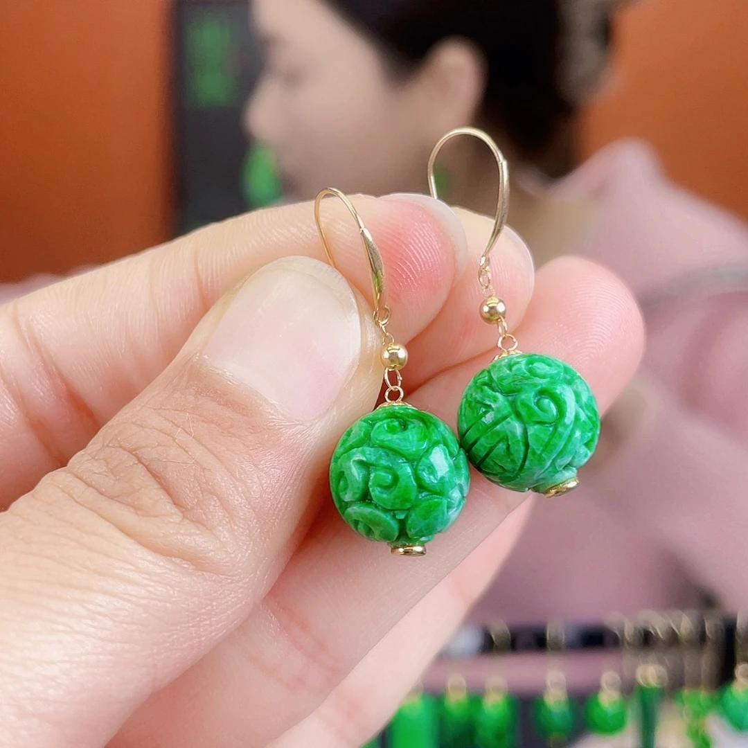 翡翠18K金镶嵌耳饰