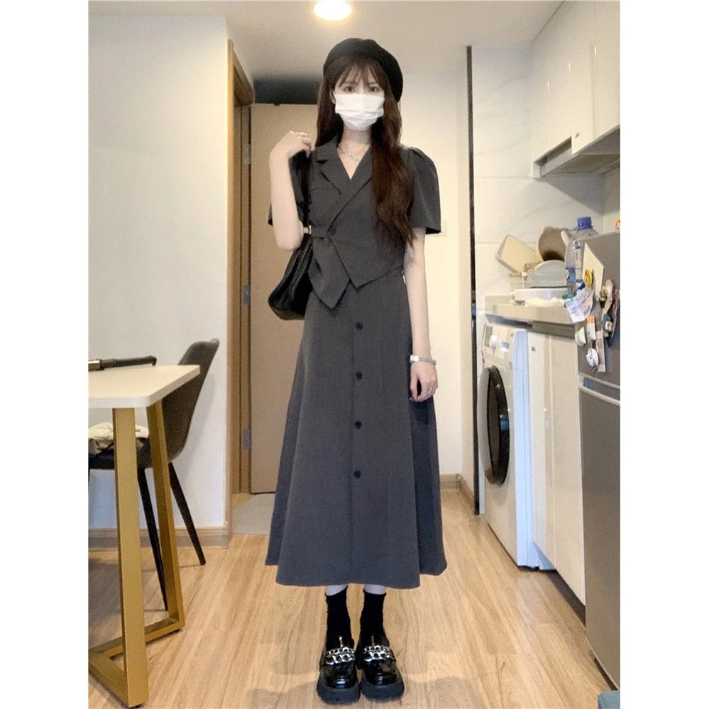 胖时尚显瘦套装女大码夏季新款设计感西装上衣高腰半身裙两件套