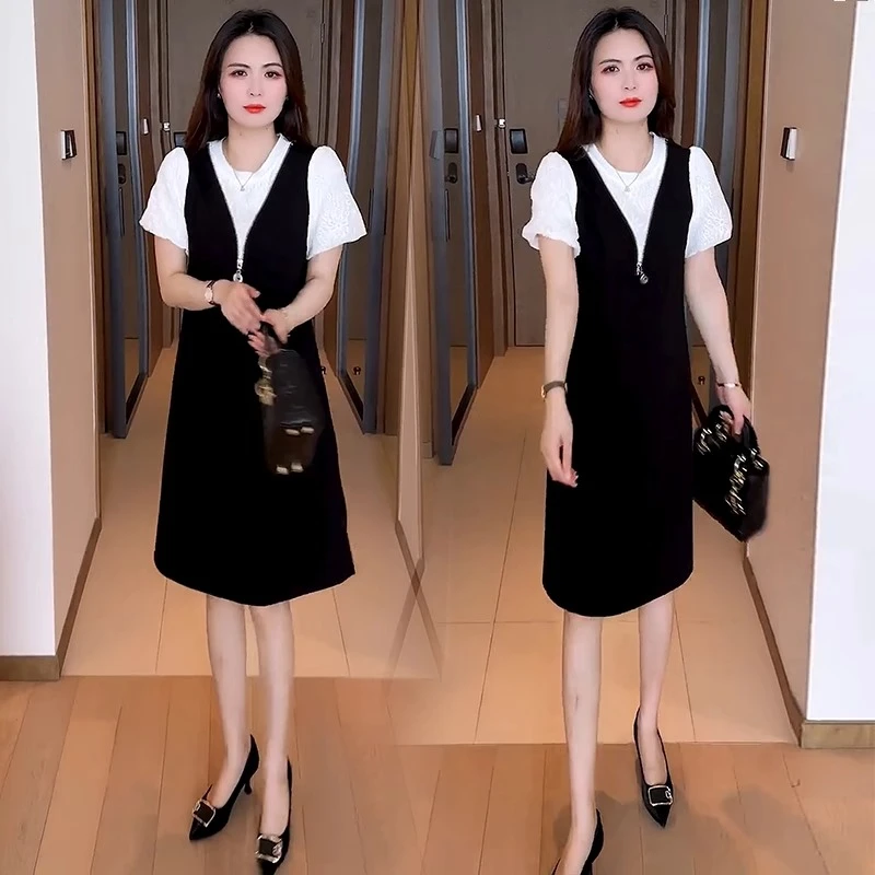 假两件连衣裙女2025夏季新款洋气质显瘦小个子减龄中长款休闲裙子