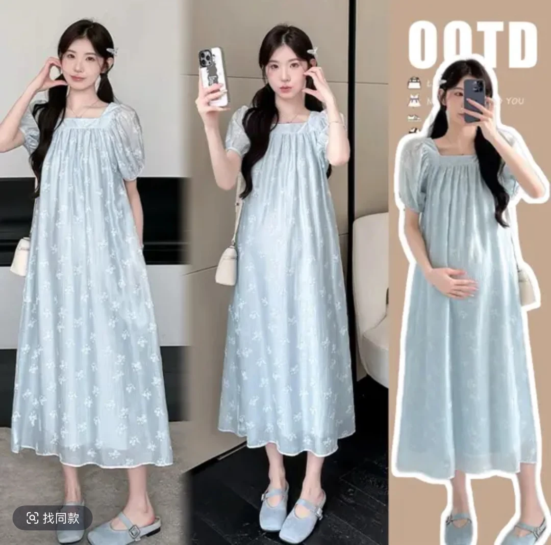 孕妇装2025夏季新款甜美韩版时尚宽松显瘦高颜值孕妇连衣裙中长款
