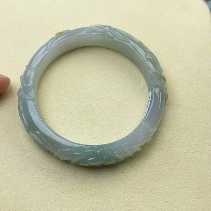 翡翠未镶嵌手镯56.5洒金牡丹花202