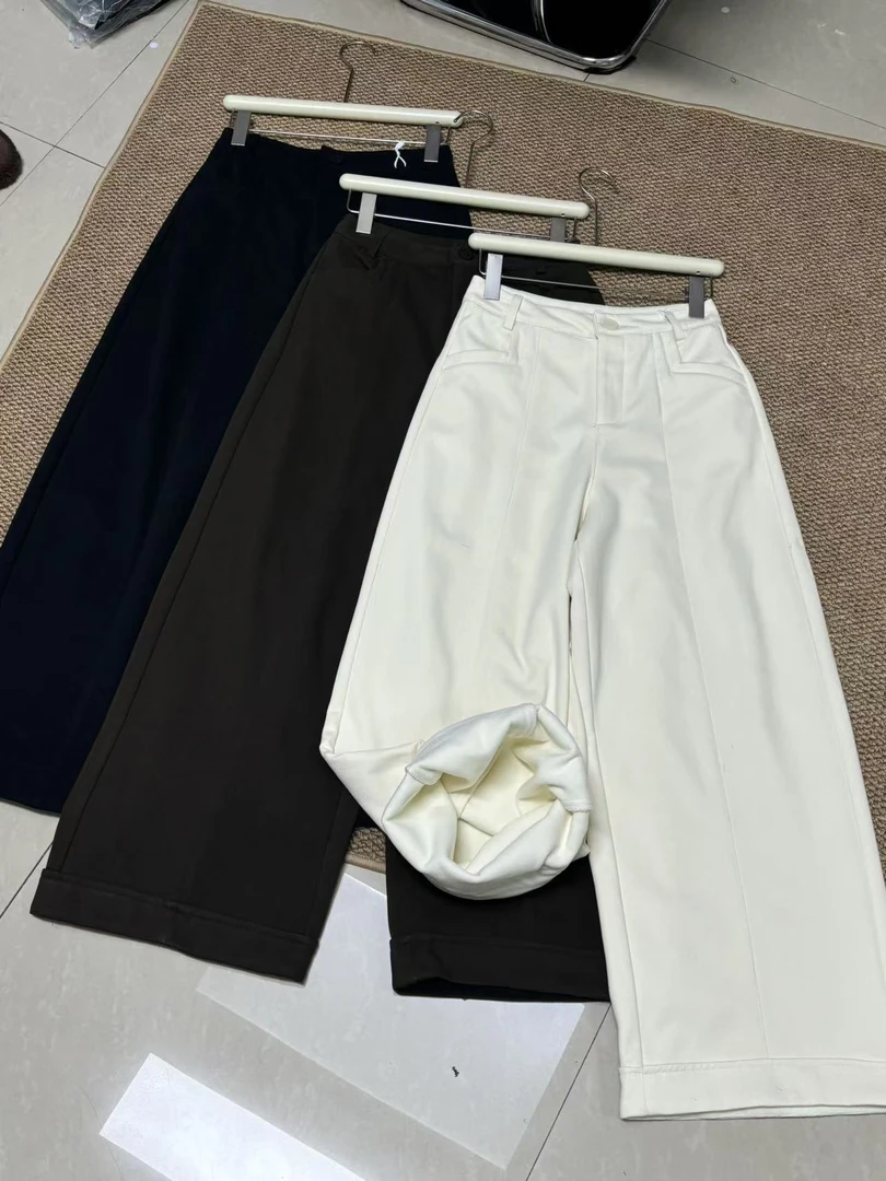 2025冬季新款加绒加厚窄版阔腿裤休闲裤时尚洋气版型超好大直筒裤