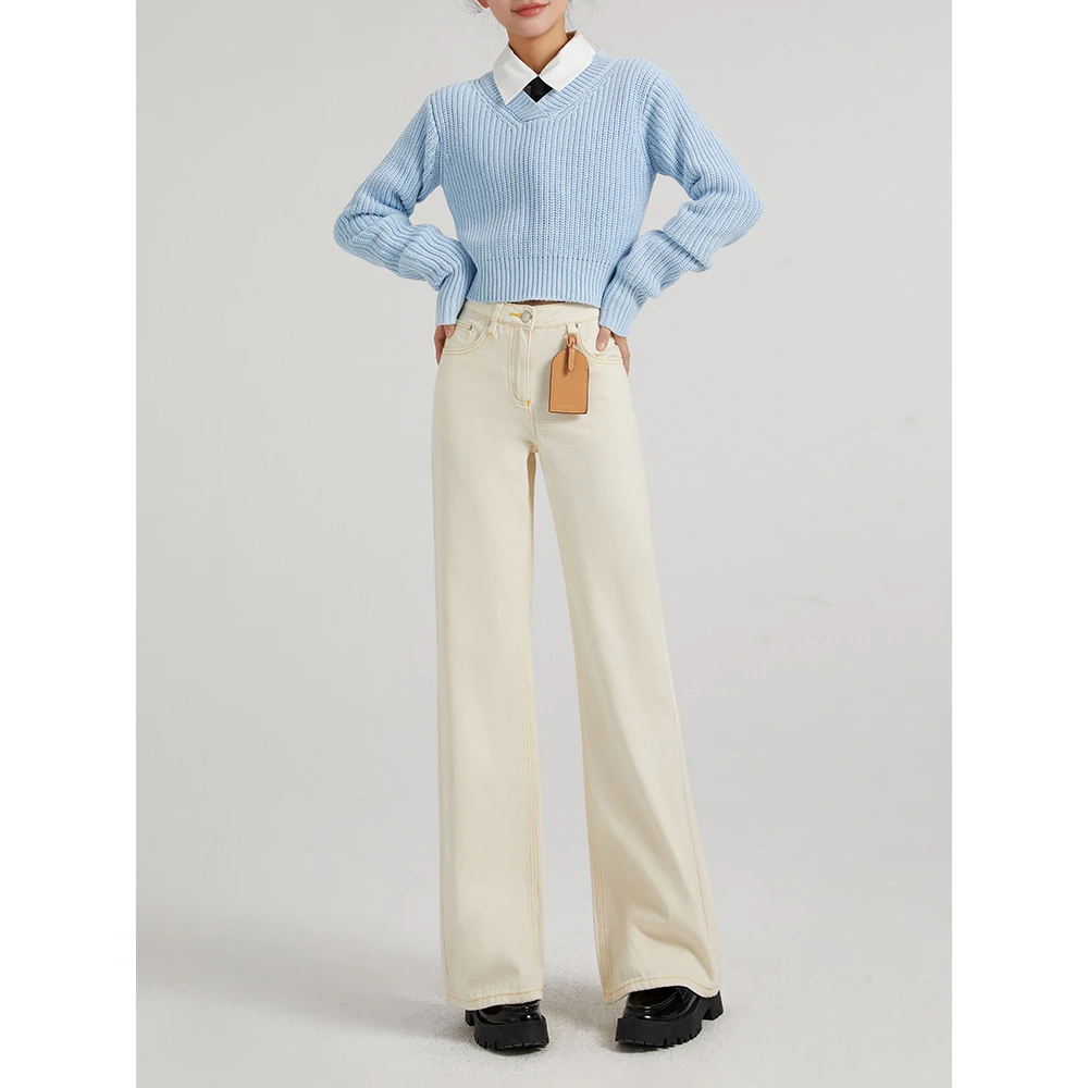 高腰牛仔裤阔腿裤春秋女装显瘦裤子宽松百搭8296