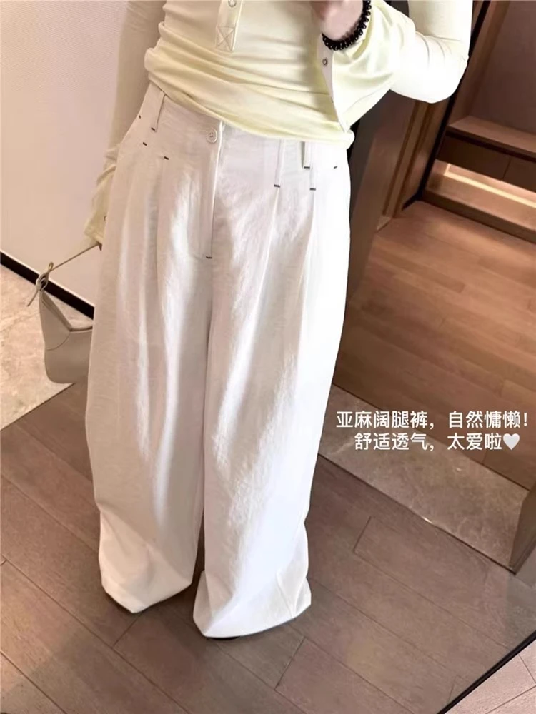 冰丝阔腿裤女夏季天薄款高腰宽松垂感休闲直筒亚麻长裤裙裤子