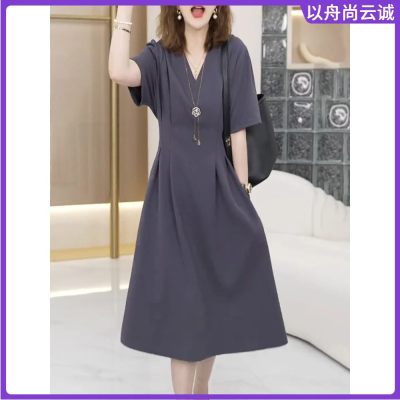 12025夏天大码女士简约时尚洋气收腰气质名媛高端a字连衣裙I