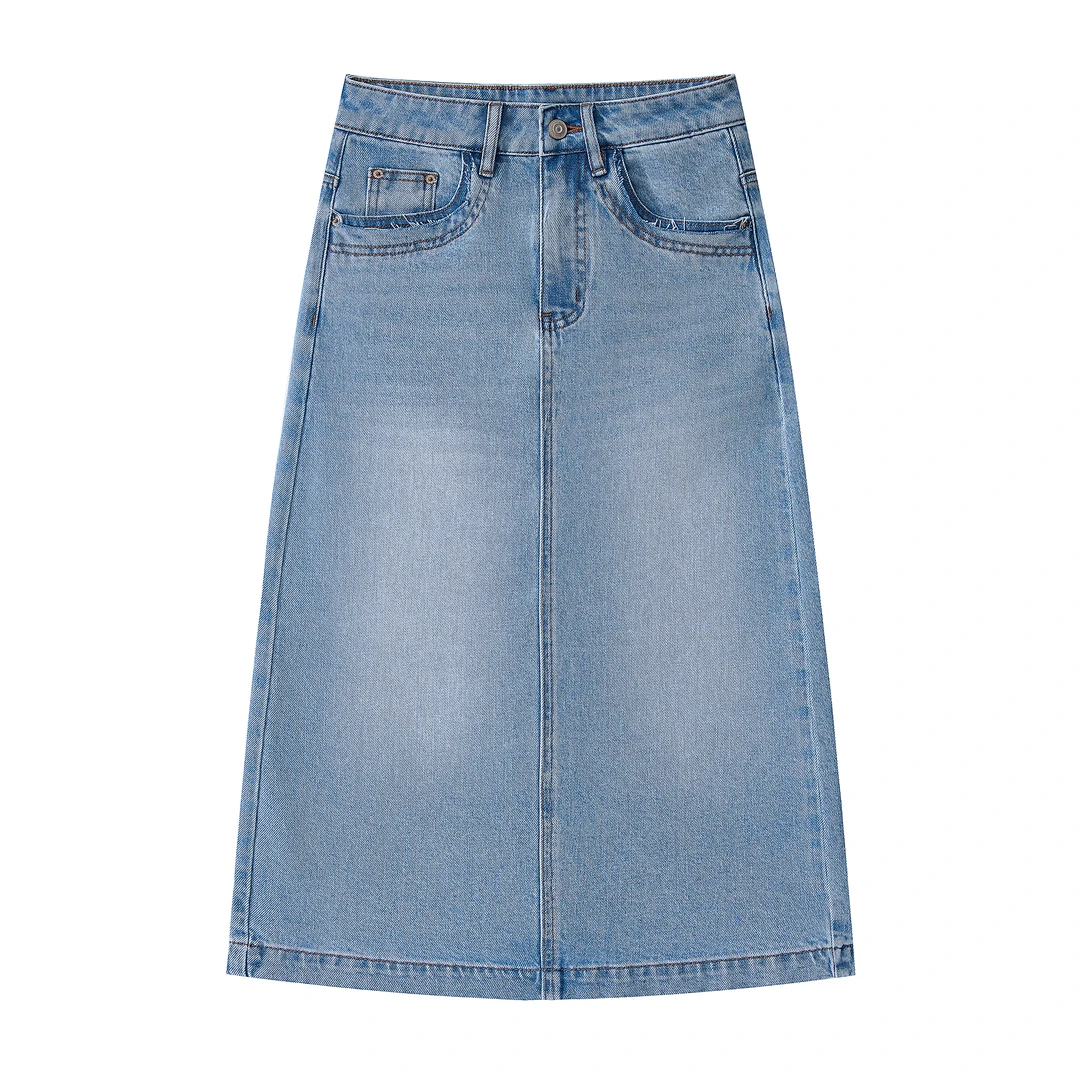 莱赛尔牛仔原宿风摩登风半身裙女潮流开叉百搭宽松夏季复古