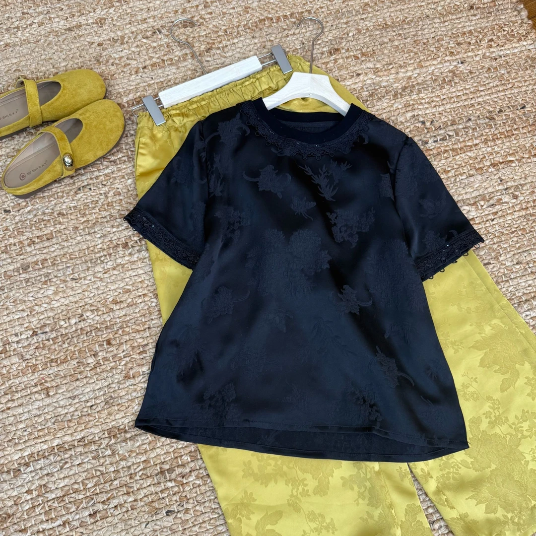 [‌恋战]Q905宽松夏季新中式新款休闲冰丝短袖时尚圆领经典百搭