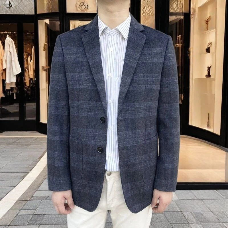 F16015 绵羊毛+山羊绒+桑蚕丝 2025新款男士秋冬厚款二扣羊毛单西